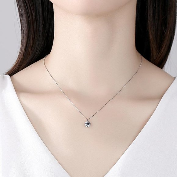 Certified 1ct. t.w. Diamond Round Necklace 18k White Gold over Italy Silver - Picture 6 of 15